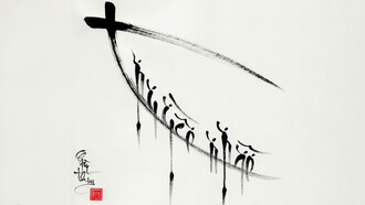 Gente del bote (Thuyền nhân en vietnamita), ilustración en caligrafía impresionista