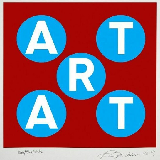 Art White/Blue/Red, © 2013 Robert Indiana, unique silkscreen print in colors on Coventry 100% Rag paper, 31.25 x 29.5 inches; 79.4 x 74.9 cm, Signed and dated lower right. Publisher: American Image Atelier. Courtesy Woodward Gallery, American Image.