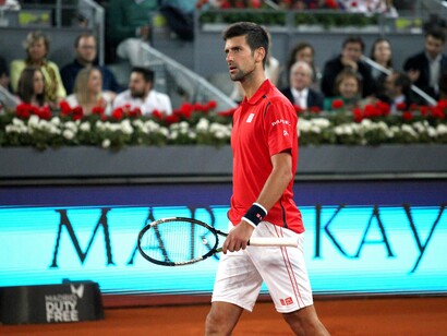 Novak Djokovic en el encuentro contra Milos Raonic en la pista Manolo Santana. de la Caja Mágica. Foto: Lucía Castillo