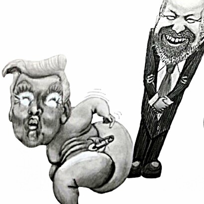 "Trump impone tarifas a China", lápiz sobre papel, autor desconocido