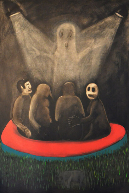 Mohamed Ben Slama, Sauvetage, 2015, Huile sur toile, 220 x 150 cm