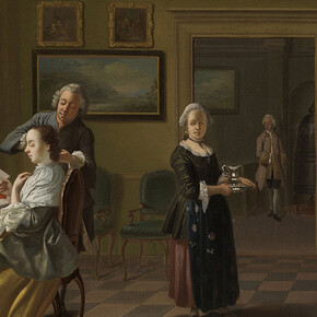 Justus Juncker (Mainz, 1703 – Frankfurt, 1767) «Toilette da manhã [Bei der Morgentoilette]», 1752. Óleo sobre tela. 92 x 75,5 cm. Karlsruhe, Staatliche Kunsthalle . Inv. 2506. © bpk / Staatliche Kunsthalle Karlsruhe / Annette Fischer/Heike Kohler