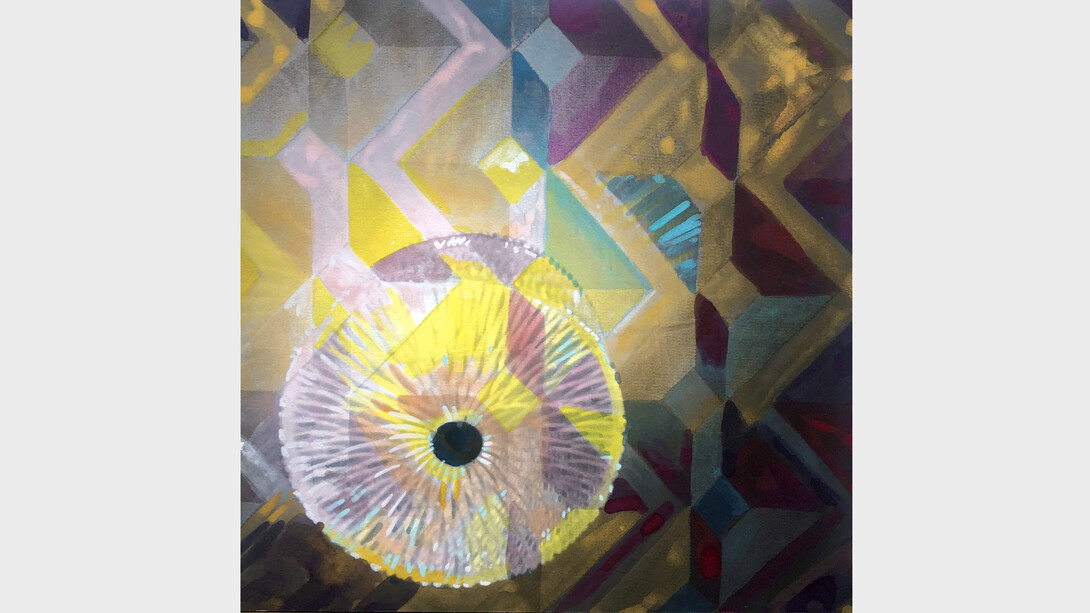 Lee Essex Doyle, Sorrento, 2023. Mixed media on paper mounted on aluminum, 12 x 12 inches. Courtesy of the artist and Childs Gallery