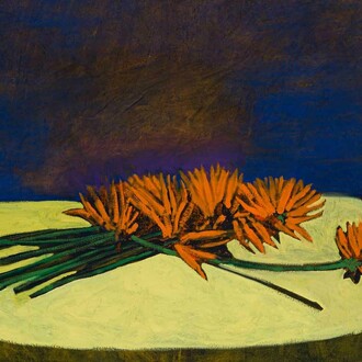Fritz Scholder, Chrysanthemums thrown in the spotlight (detail), n.d. Courtesy of LewAllen Galleries