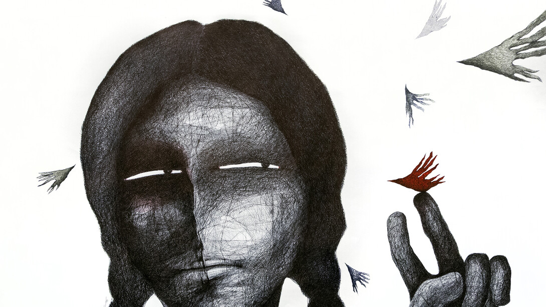 Nihad Al Turk, Sara, 2015, ink on paper, 110 x 144 cm