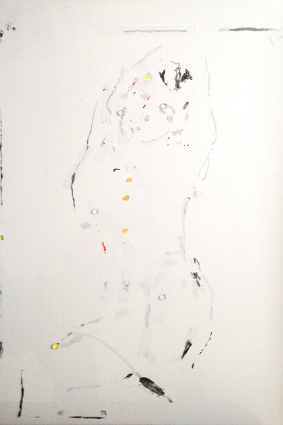 Amy Gadney, Skin, 2014, acrylic paint, Indian ink, oil pastel and mixed media on clear polythene and card, 59.5 x 84.2 cm
