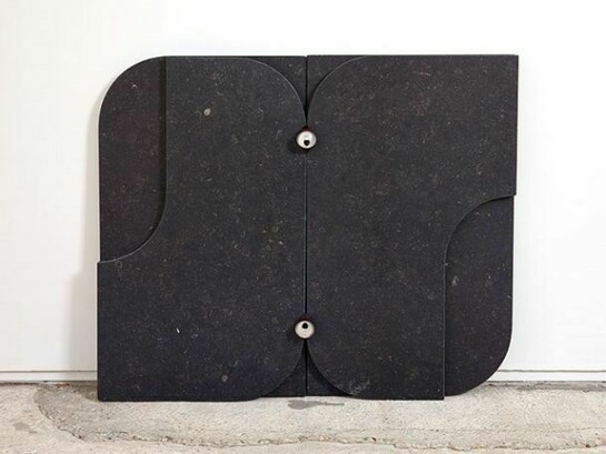 Gabriel Kuri, Two nudes two points, 2013, Marble slabs, crushed aluminium drink cans, 39 1/8  x 47 1/3  x 3 3/4 inches (100 x 120 x 10 cm)