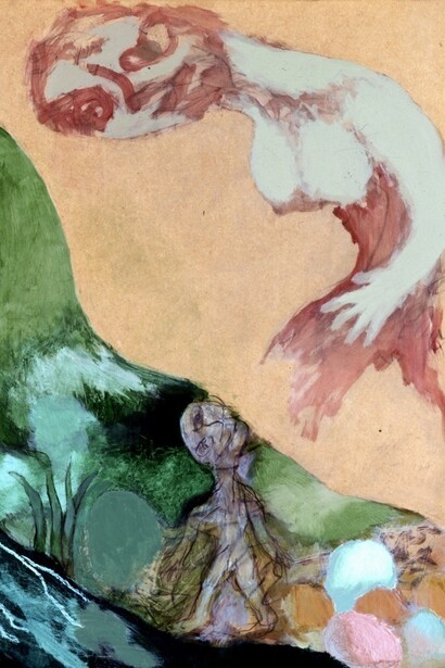 Ken Kiff, Woman in Sky, 1999, Acrylic on board, 80.0 x 78.5 cm. / 311/2 x 307/8 in.