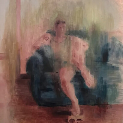 Leo Ragno, Woman on a blue sofa, olio su tela