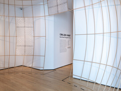 Caroline Monnet, River flows through bent trees, exhibition view. Courtesy of The Baltimore Museum of Art