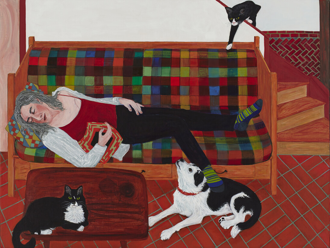 Sarah McEneaney, ACT with Me (AB), 2014, acrylic on gessoed linen, 36 ¼ x 48 inches