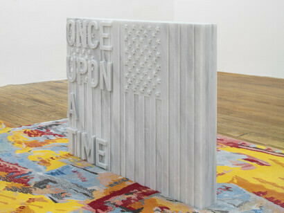 Rirkrit Tiravanija, untitled 2020 (once upon a time), 2020, Tapestry, marble,
65 x 84 x 9 cm, 198 x 313 cm, Courtesy of the artist and Galerie Chantal Crousel, Paris, ph. Martin Argyroglo