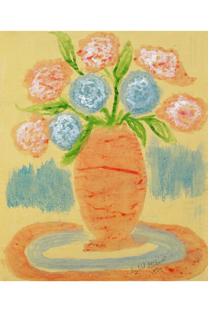 Sybil Gibson, Floral – Peach Blue Green, 1994, Acrylic on newspaper, 28 x 23 inches; 71.1 x 58.4 cm