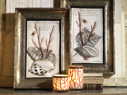 Coral composition original frames, Coral vases