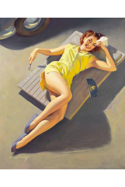 Medcalf William, Permite Girl on Car Creeper, 30 x 25, Oil on Canvas
