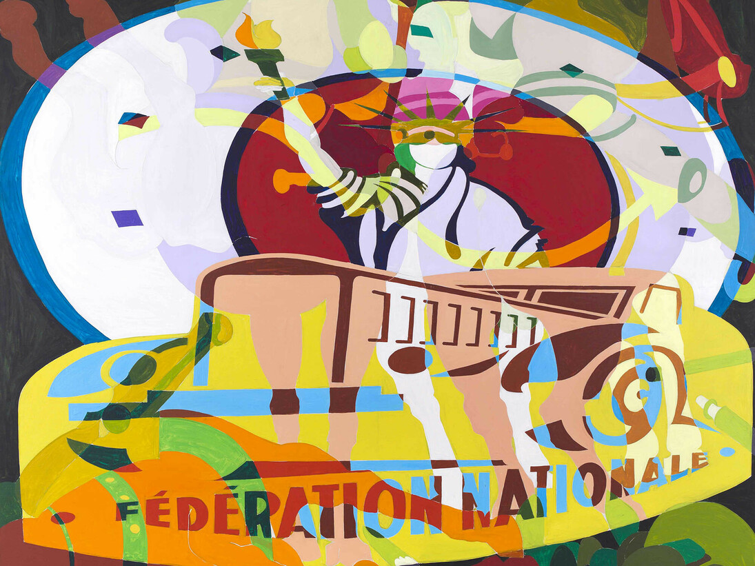 Alain Jacquet, Camouflage Uccello - San Romano Florence détail (Fédération Nationale), 1963, Huile sur toile / Oil on canvas, 200 x 220 cm / 78 3/4 x 86 5/8 in. Courtesy Comité Jacquet et Galerie GP & N Vallois, Paris. Photo : Fabien Jacquet