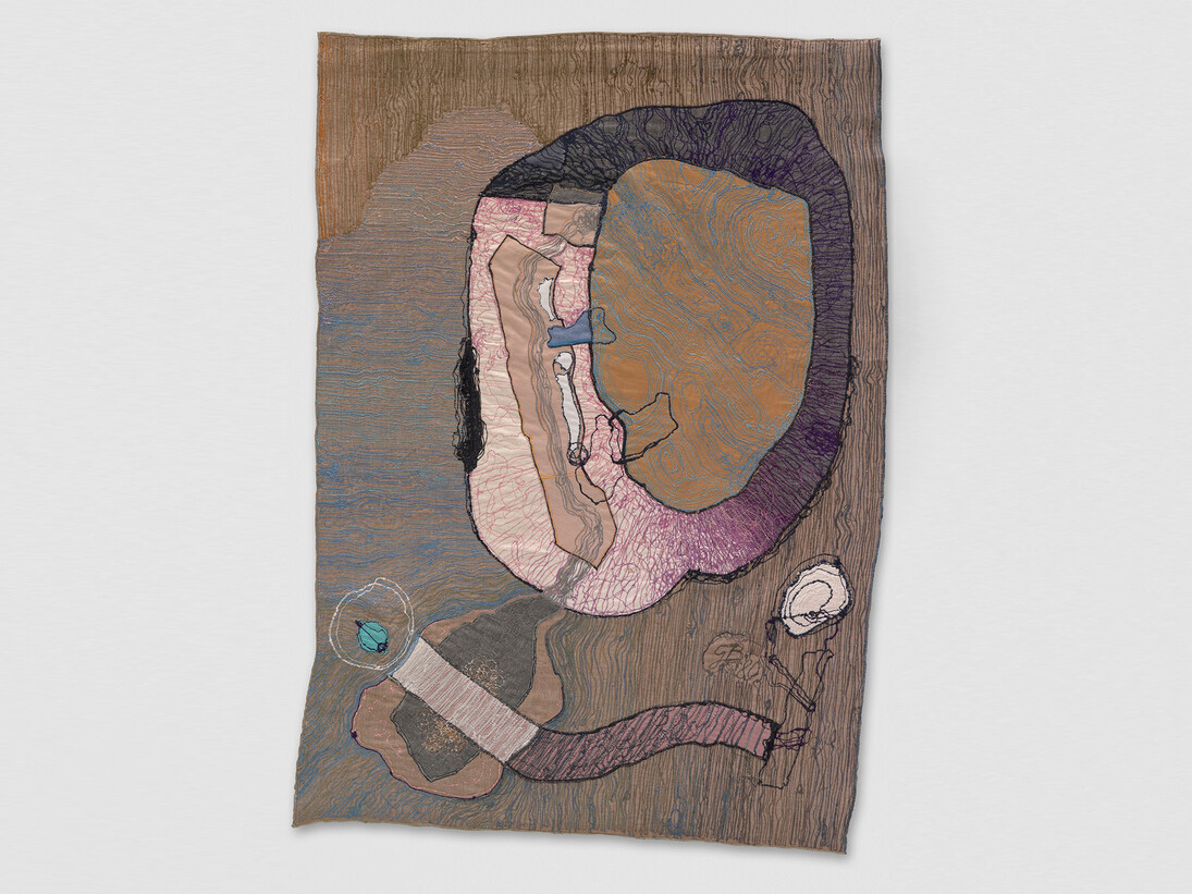 Geta Bratescu, born 1926, Hypostasis of Medea VIII 1980, Coloured sewing on textile, 850 x 600 mm, Hauser & Wirth Collection, Switzerland, Photo: Stefan Altenburger Photography Zürich
