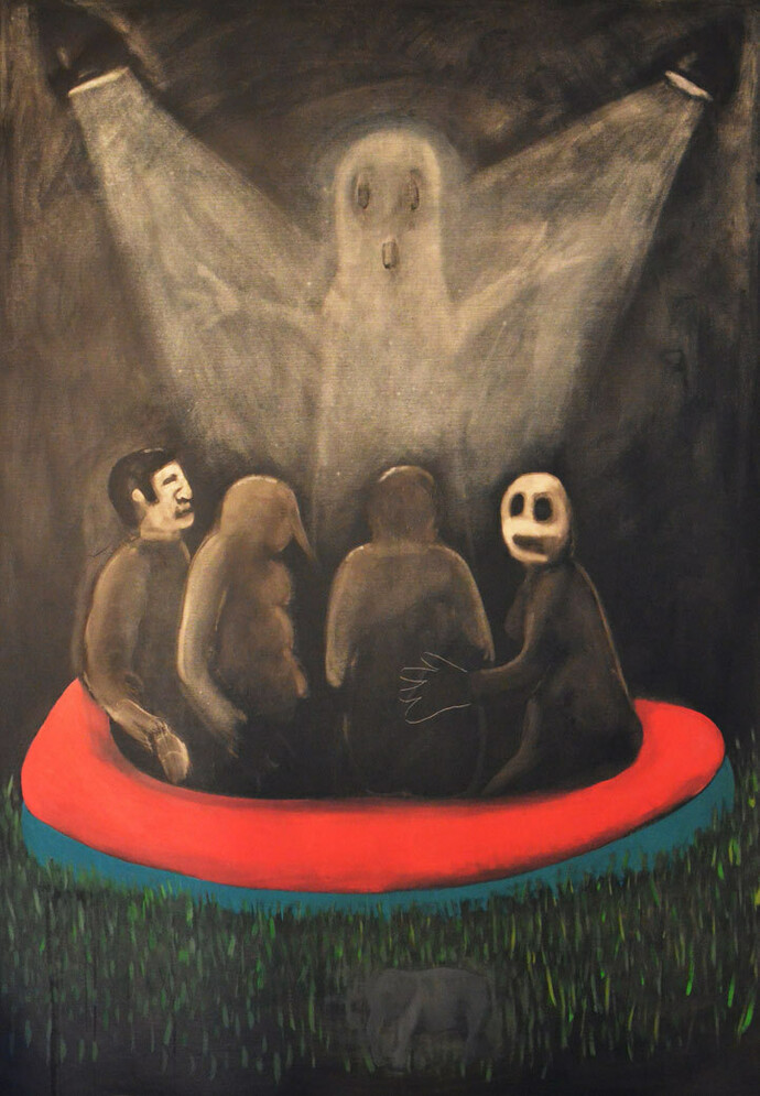 Mohamed Ben Slama, Sauvetage, 2015, Huile sur toile, 220 x 150 cm