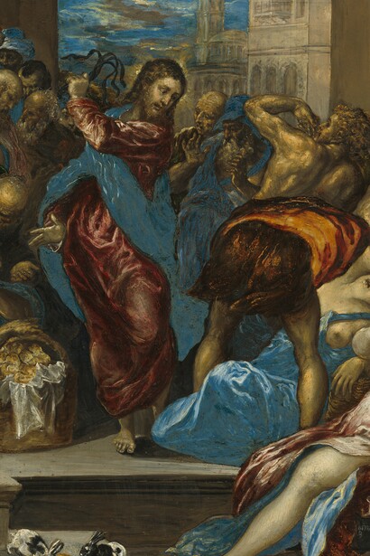 "La expulsión de los mercaderes del templo", óleo sobre madera, El Greco, 1570