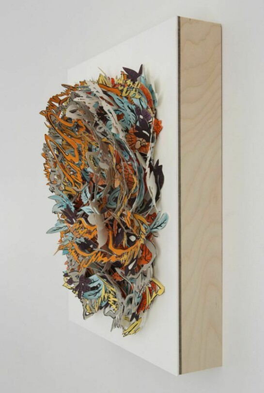 Natasha Bowdoin, Cipher 3 (detail), 2013, gouache ink and pencil on cut paper, 14 by 11 by 6 inches