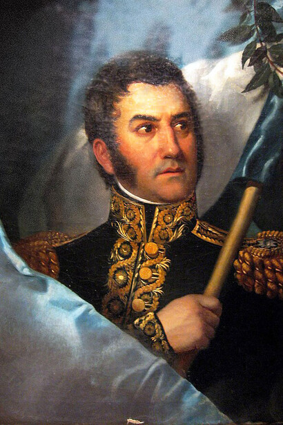 Retrato de José de San Martín, militar y político argentino, libertador de Argentina, Chile y Perú. Es una de las figuras más trascendentes de las guerras de independencia hispanoamericanas, junto a Simón Bolívar
