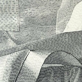 Luanne Rimel, Sheet Music (detail),
photograph printed on silk, hand-stitched with cotton embroidery thread,
14" x 14",
2024. Courtesy of the artist and Duane Reed Gallery