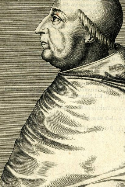 Retrato del Papa Alejandro VI realizado por Phillippe Soye y publicado por Antoine Lafréry