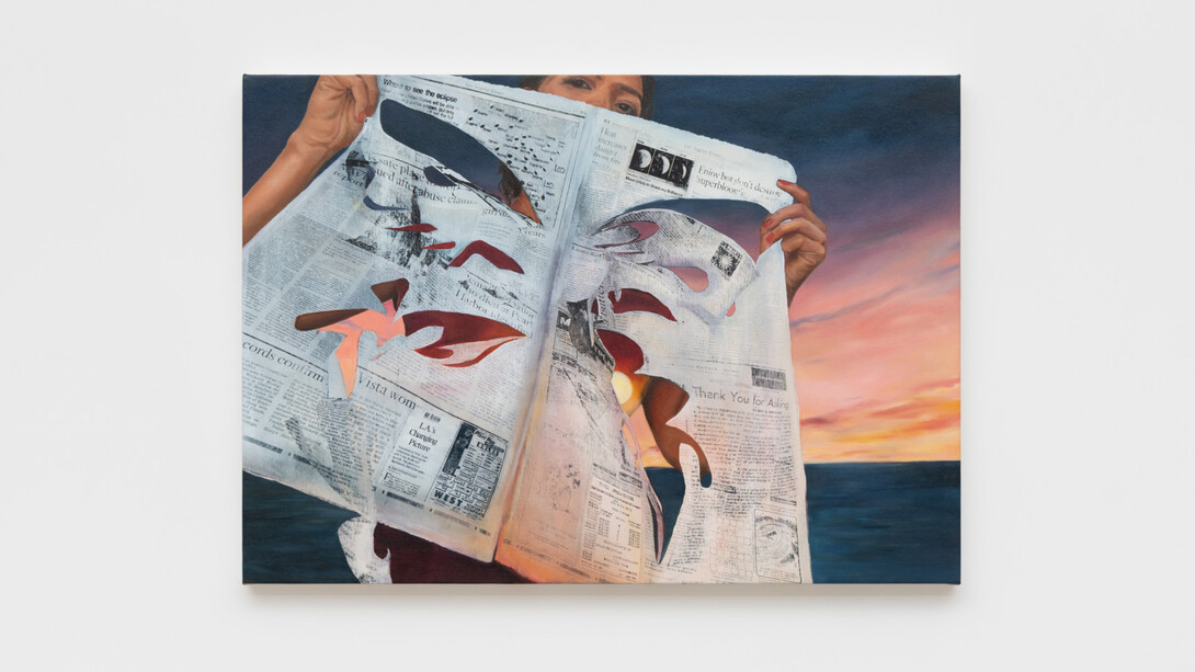 Jessica Taylor Bellamy, Sun’s Eclipse Next June, 2023, oil on canvas, 293/4x42inches. Courtesy of the artist and Anat Ebgi Gallery, Los Angeles. Courtesy of Grimm, NYC