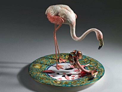 Bertozzi & Casoni, Barile con pappagallo (detail), 2007, ceramica policroma, h120 x diam 60 cm