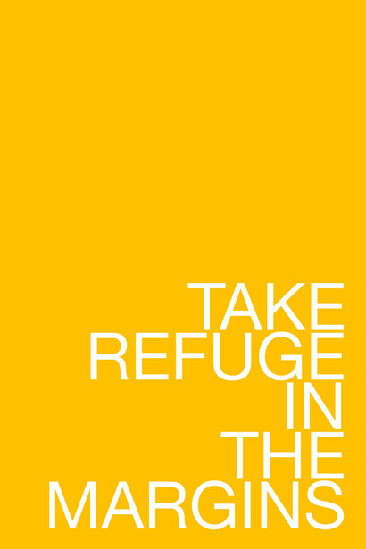 Maynard Monrow, Untitled, Take Refuge in the Margins (Yellow), 2024. Wall painting, 84" x 40" (213.36 x 101.6 cm). Courtesy of the artist and Gavlak Gallery