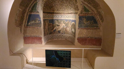 Museo Civico Archeologico di Anzio, nicchia musiva con Ercole ebbro, età neroniana, in prestito dal Museo Nazionale Romano, Italia © Roberto Luciani