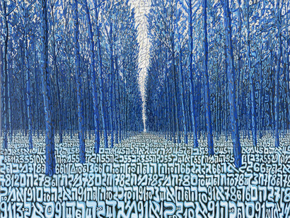 Tobia Ravà, Bosco Dei Triangoli Azzurri multiplo in raso 55 x 70