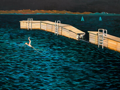 Corn Shuk Mei HO_Night Swims Series, Lido, Oil on canvas, 76.2 x 101.6 cm, 2020