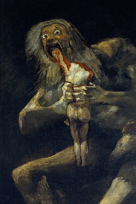Saturno devorando a su hijo, Francisco de Goya, entre 1820 y 1823, parte de la serie de Pinturas negras
