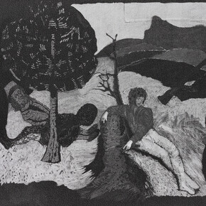 Sergej Jensen, Untitled, 2016, Silk screen on linen, 65,2 x 100 cm. Courtesy of the artist and Avskarl, Copenhagen/Galerie Neu