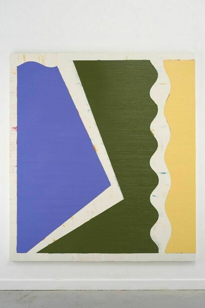 Shaan Syed, Stage Right To Stage Left (Mauve Horizontal to Dark Green Horizontal to Naples Horizontal), 2014, 75 x 67 in (190.5 x 170)