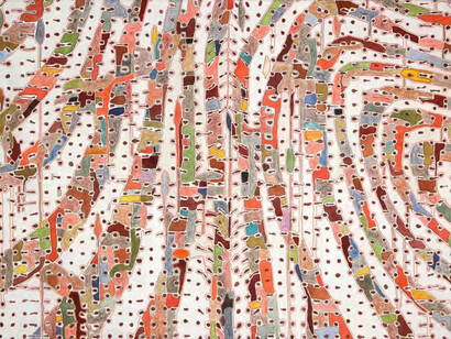 Nayda Collazo-Llorens, Locus Rackets Hypnotic #6, 2013, Mixed media on canvas, 46 x 70 inches. Courtesy of LMAKprojects, NY