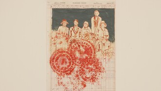 Edith Theodocia Gertrude et al, 2016 Mixed media on ledger page, 55 x 40 cm. Photo credit: Mark King. (Detail)