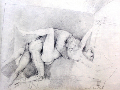 Ugo Attardi, Senza titolo,2000, matita su carta intelata 30 x 40,5 2000  