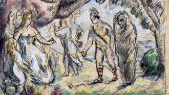 Paul Cézanne (1839–1906) "Eneas y Dido en Cartago", ca. 1875. Acuarela, gouache y grafito sobre papel verjurado beige; Fundación Henry y Rose Pearlman, en préstamo a largo plazo al Museo de Arte de la Universidad de Princeton, New Jersey, EE. UU.