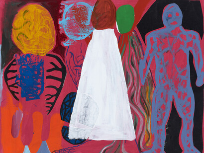 Trenton Doyle Hancock, The Deleterious Intervention, 2014, acrylic and mixed media on canvas, 61 x 76.2 cm, Image courtesy of Hales Gallery, London. Copyright Trenton Doyle Hancock