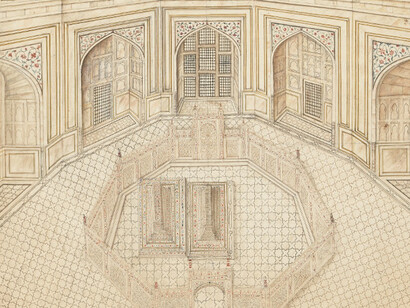 Interior de el Taj Mahal Mausoleum,  Delhi o Agra, India, principios s.19
