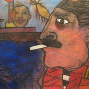 Richard Merkin, Untitled (Self Portrait with Pencil), date unknown, 31 x 38 inches, oil pastel on paper