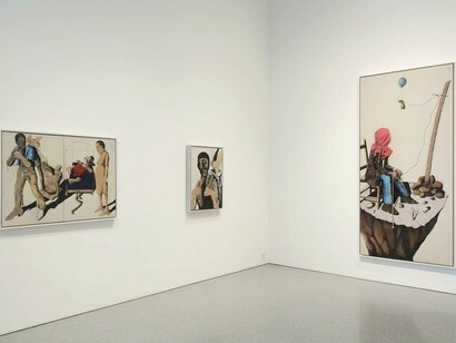 Benny Andrews, The Bicentennial Series, Exhbiition view. Courtesy of Michael Rosenfeld Gallery