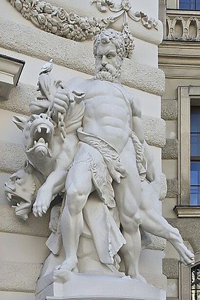 Hercules and Cerberus statue, by Antonin Pavel Wagner, Michaelertor, Hofburg palace, Vienna, Austria
