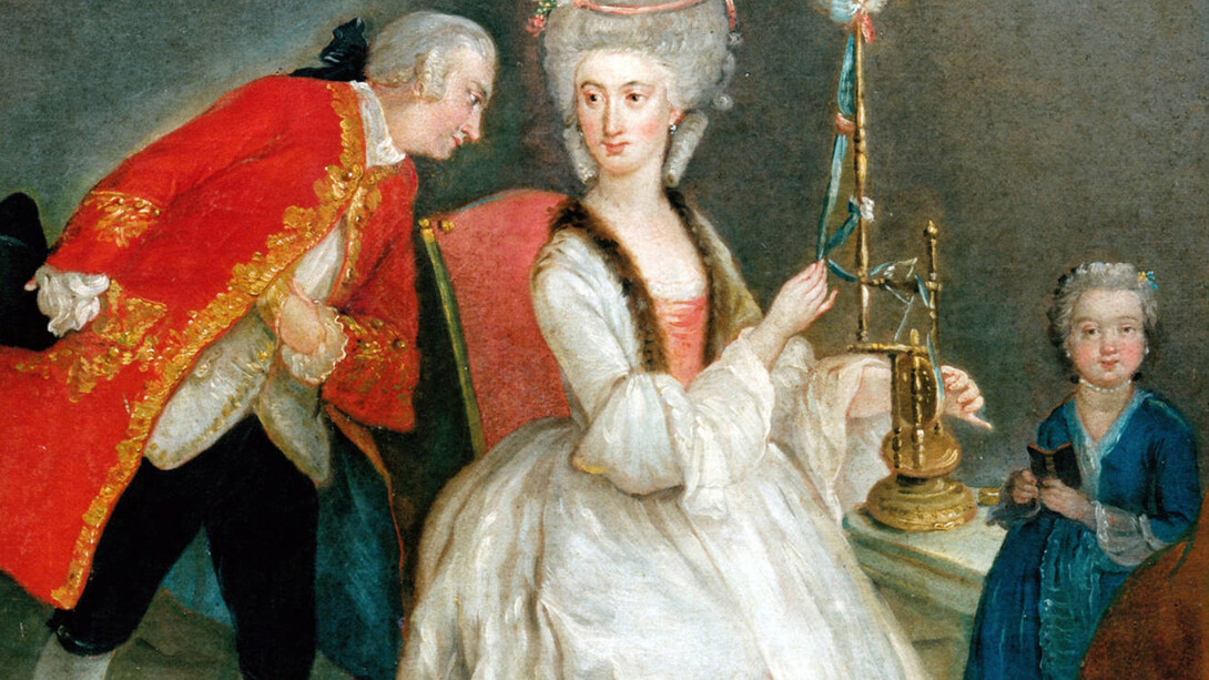 Dama al filatoio, dettaglio, Francesco Liani, sec. XVIII, seconda metà - Olio su tela, Firenze, Collezione Giovanni Pratesi