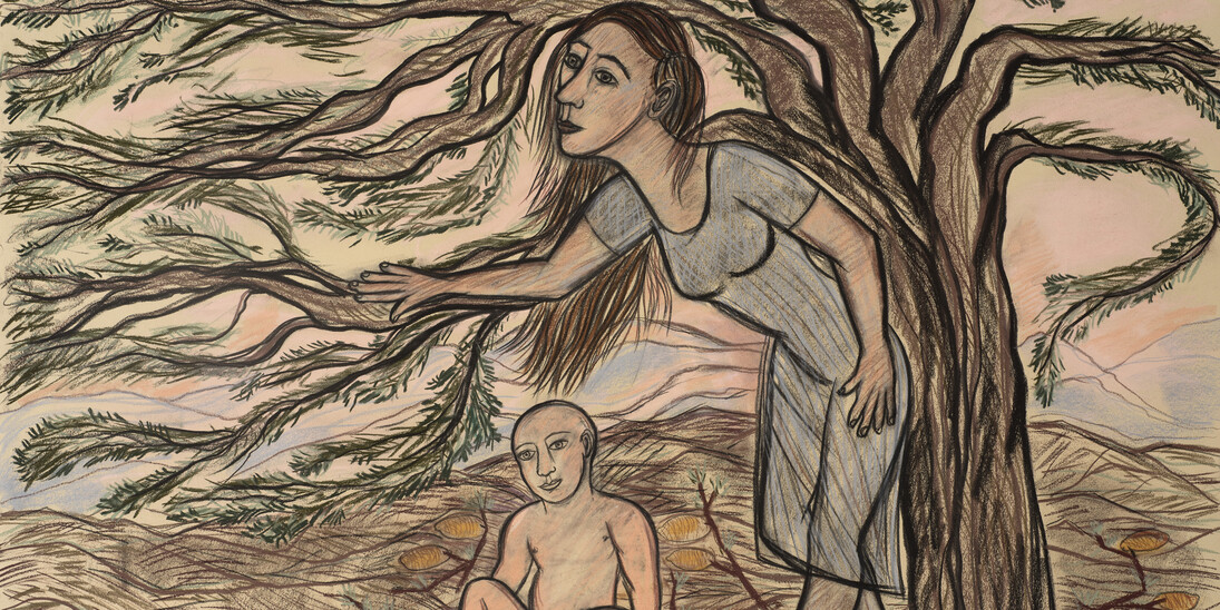 Eileen Cooper, Blessing, 2017, pastel and charcoal, 76.5 x 113cm, courtesy the artist