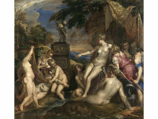 Titian (Tiziano Vecellio), Diana and Callisto, 1556 - 1559, Oil on canvas: 187.00 x 204.50 cm, Purchased jointly by the National Galleries of Scotland and the National Gallery, London, with contributions from the National Lottery through the Heritage Lottery Fund, the Art Fund (with a contribution from the Wolfson Foundation), The Monument Trust, J Paul Getty Jnr Charitable Trust, Mr and Mrs James Kirkman, Sarah and David Kowitz, Chris Rokos, The Rothschild Foundation, Sir Siegmund Warburg’s Voluntary Settlement and through private appeal and bequests 2012