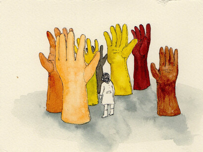 Valeria Nibiru, La forêt de gants, 2010, Encre de chine et aquarelle sur papier, 13 x 16,5 cm © Courtesy Galerie Iragui and the artist