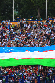 Supporters of the Uzbekistan national football team during a 2010 FIFA World Cup Asian qualification match against Japan at Pakhtakor Stadium in Tashkent